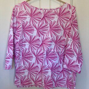 Fuchsia Floral Talbots Tee Women's 1X 3/4 Length Sleeve